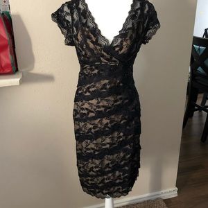 Black Lace Cocktail dress with Nude underlay